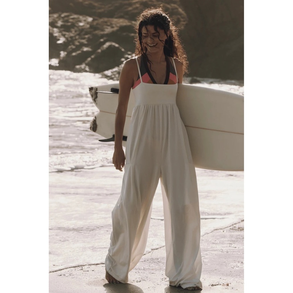 Free People FP Movement Hot Shot Strappy Onesie White Wide Leg Cotton Large